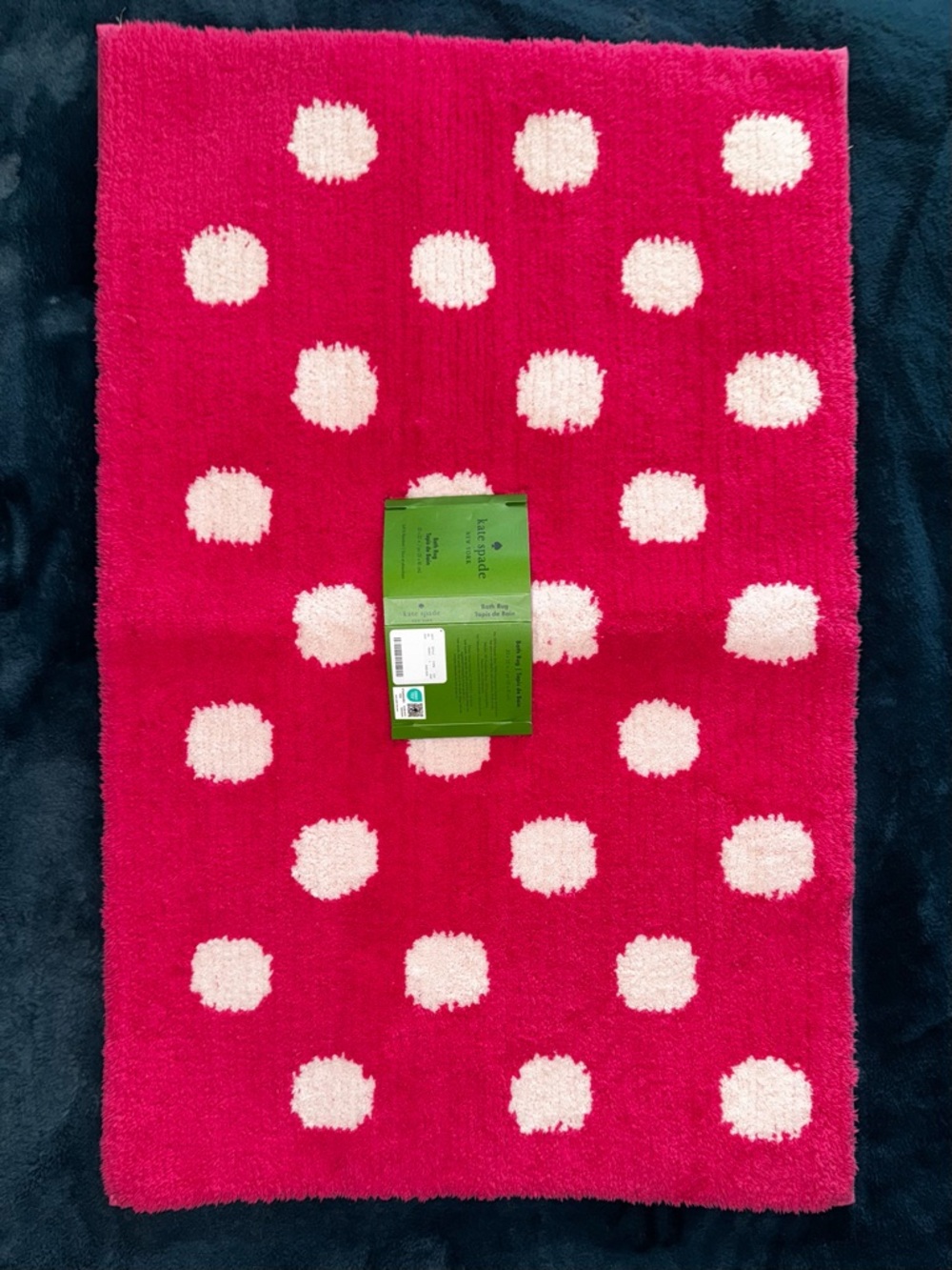 NEW! KATE SPADE Bath Rug Hot Pink w/ White Polka Dots 20”x32” Brand New With Tag